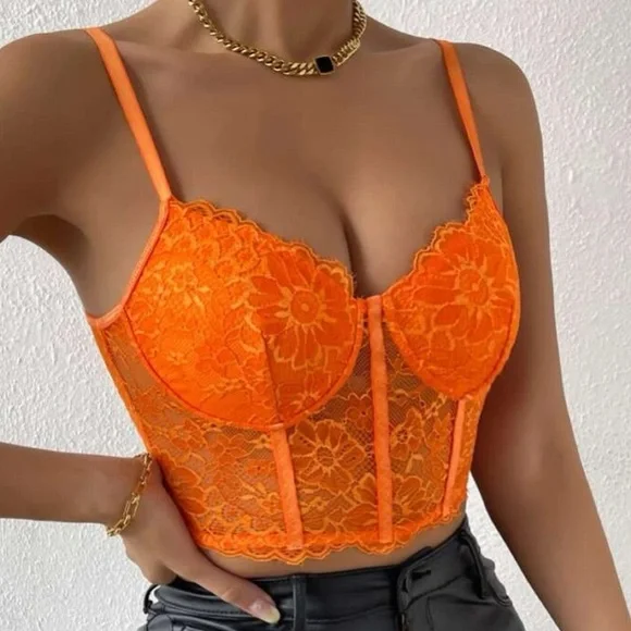 Orange  lace bralette corse cami top - Picture 4 of 6